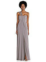 Alt View 1 Thumbnail - Cashmere Gray Draped Chiffon Grecian Column Gown with Convertible Straps
