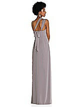 Alt View 2 Thumbnail - Cashmere Gray Draped Chiffon Grecian Column Gown with Convertible Straps