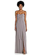 Alt View 3 Thumbnail - Cashmere Gray Draped Chiffon Grecian Column Gown with Convertible Straps