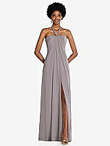 Front View Thumbnail - Cashmere Gray Draped Chiffon Grecian Column Gown with Convertible Straps