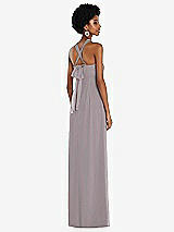 Side View Thumbnail - Cashmere Gray Draped Chiffon Grecian Column Gown with Convertible Straps