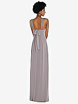 Rear View Thumbnail - Cashmere Gray Draped Chiffon Grecian Column Gown with Convertible Straps