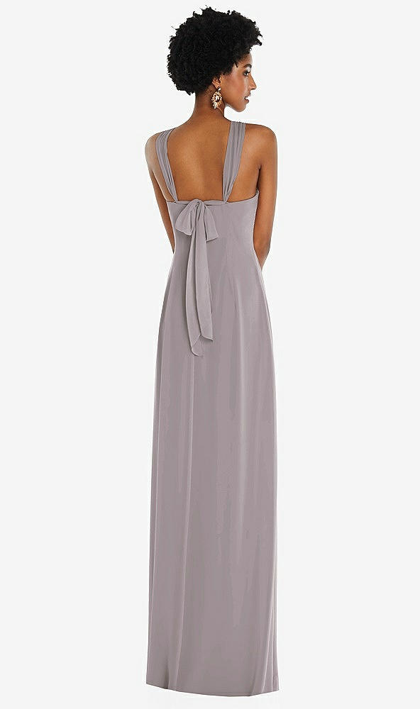 Back View - Cashmere Gray Draped Chiffon Grecian Column Gown with Convertible Straps