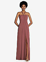 Front View Thumbnail - English Rose Draped Chiffon Grecian Column Gown with Convertible Straps