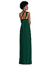 Alt View 2 Thumbnail - Hunter Green Draped Chiffon Grecian Column Gown with Convertible Straps