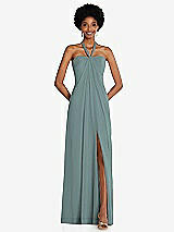 Front View Thumbnail - Icelandic Draped Chiffon Grecian Column Gown with Convertible Straps