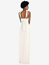 Rear View Thumbnail - Ivory Draped Chiffon Grecian Column Gown with Convertible Straps