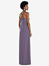 Side View Thumbnail - Lavender Draped Chiffon Grecian Column Gown with Convertible Straps