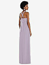 Side View Thumbnail - Lilac Haze Draped Chiffon Grecian Column Gown with Convertible Straps