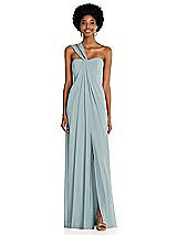 Alt View 1 Thumbnail - Morning Sky Draped Chiffon Grecian Column Gown with Convertible Straps
