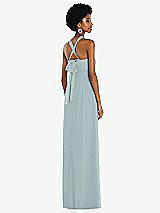 Side View Thumbnail - Morning Sky Draped Chiffon Grecian Column Gown with Convertible Straps