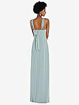 Rear View Thumbnail - Morning Sky Draped Chiffon Grecian Column Gown with Convertible Straps