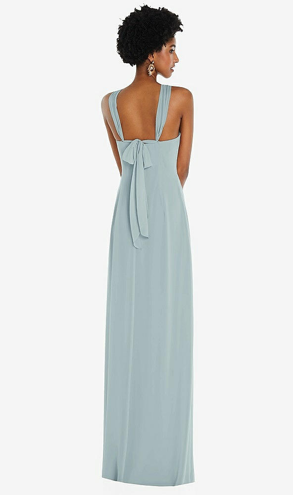 Back View - Morning Sky Draped Chiffon Grecian Column Gown with Convertible Straps