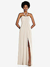 Front View Thumbnail - Oat Draped Chiffon Grecian Column Gown with Convertible Straps
