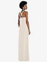 Side View Thumbnail - Oat Draped Chiffon Grecian Column Gown with Convertible Straps