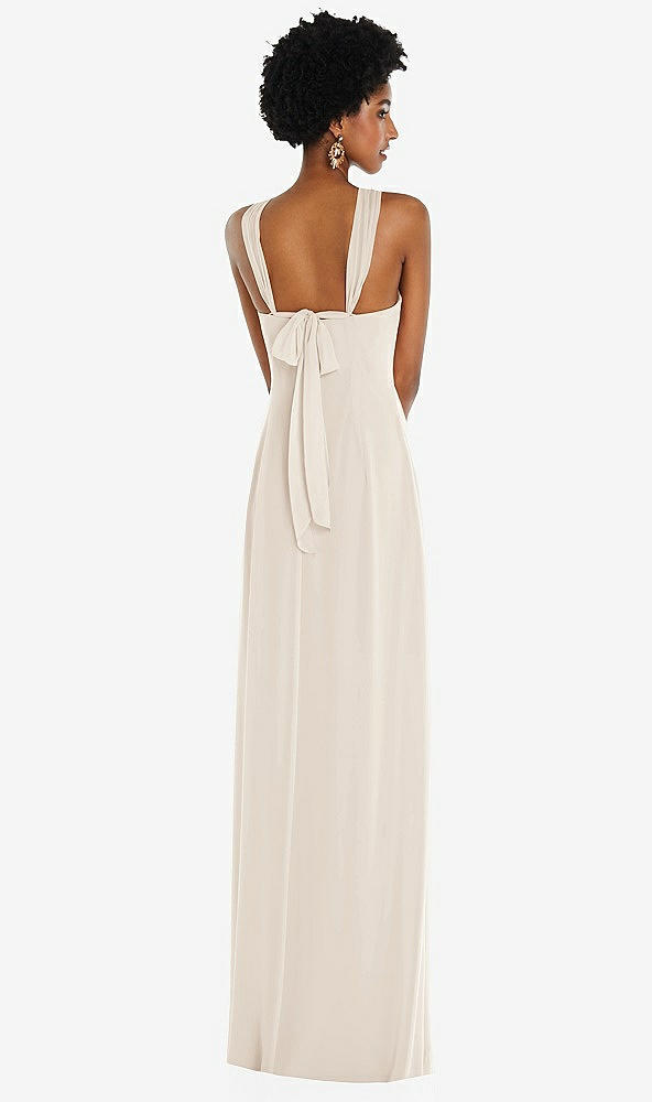 Back View - Oat Draped Chiffon Grecian Column Gown with Convertible Straps