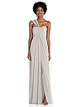Alt View 1 Thumbnail - Oyster Draped Chiffon Grecian Column Gown with Convertible Straps
