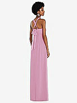 Side View Thumbnail - Powder Pink Draped Chiffon Grecian Column Gown with Convertible Straps