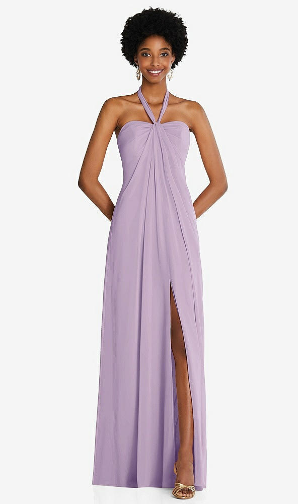 Front View - Pale Purple Draped Chiffon Grecian Column Gown with Convertible Straps