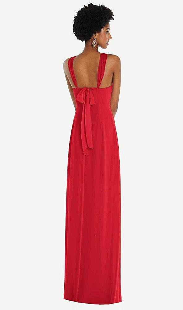 Back View - Parisian Red Draped Chiffon Grecian Column Gown with Convertible Straps