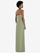 Side View Thumbnail - Sage Draped Chiffon Grecian Column Gown with Convertible Straps