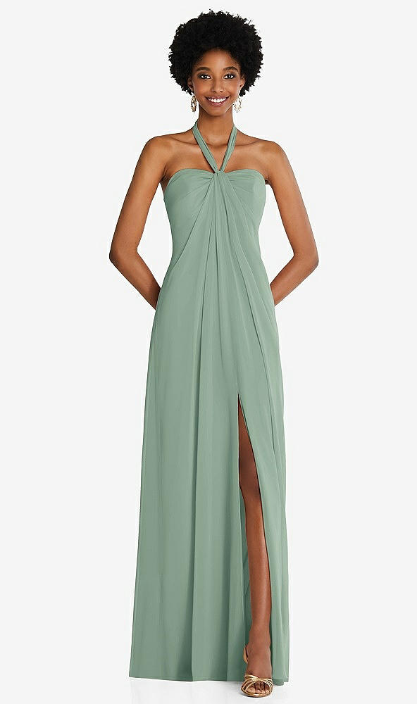 Front View - Seagrass Draped Chiffon Grecian Column Gown with Convertible Straps