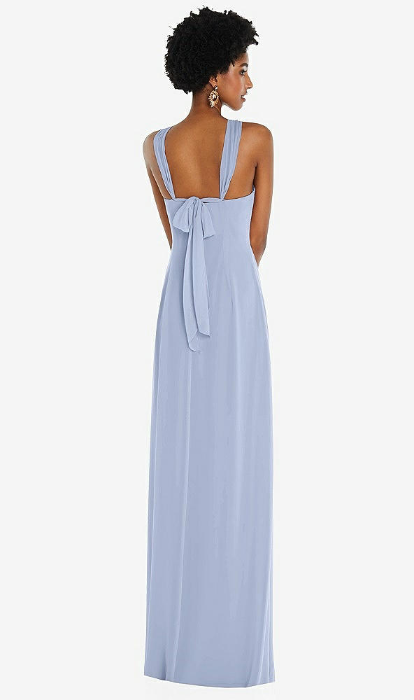 Back View - Sky Blue Draped Chiffon Grecian Column Gown with Convertible Straps