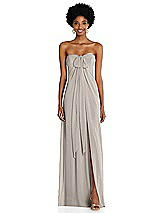 Alt View 3 Thumbnail - Taupe Draped Chiffon Grecian Column Gown with Convertible Straps