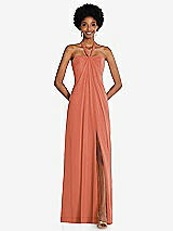 Front View Thumbnail - Terracotta Copper Draped Chiffon Grecian Column Gown with Convertible Straps