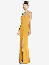 Side View Thumbnail - NYC Yellow Wide Strap Slash Cutout Empire Dress with Front Slit