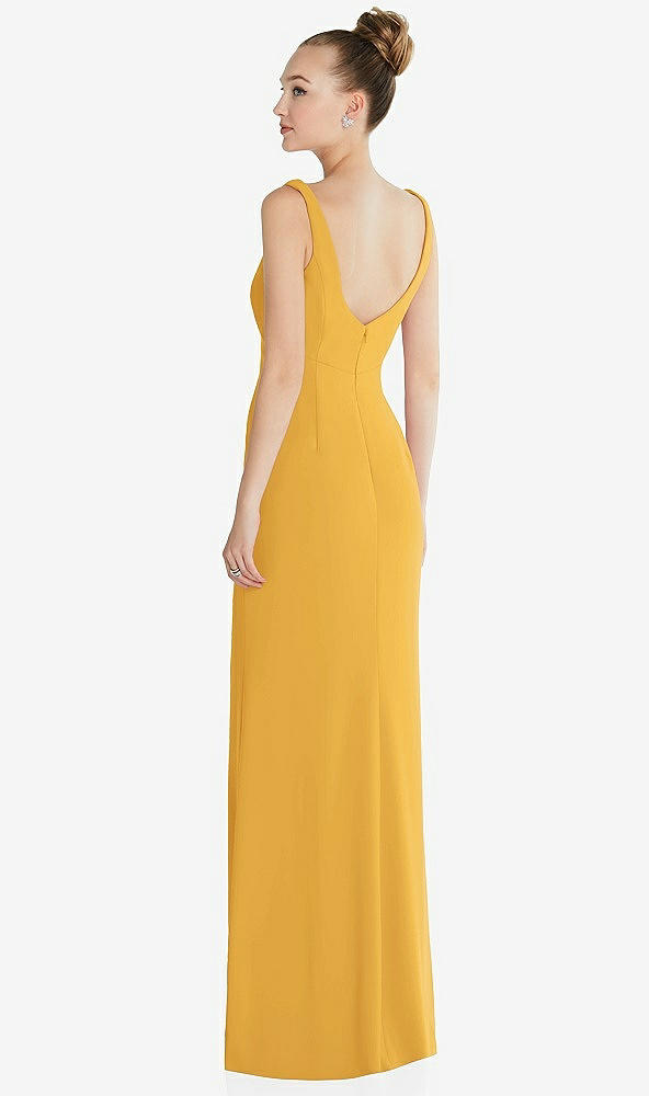 Back View - NYC Yellow Wide Strap Slash Cutout Empire Dress with Front Slit