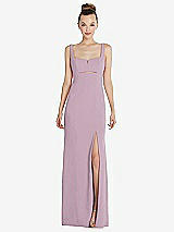 Front View Thumbnail - Suede Rose Wide Strap Slash Cutout Empire Dress with Front Slit