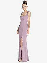 Side View Thumbnail - Suede Rose Wide Strap Slash Cutout Empire Dress with Front Slit