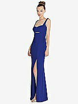 Side View Thumbnail - Cobalt Blue Wide Strap Slash Cutout Empire Dress with Front Slit