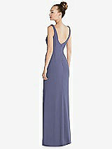 Rear View Thumbnail - French Blue Wide Strap Slash Cutout Empire Dress with Front Slit