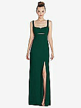 Front View Thumbnail - Hunter Green Wide Strap Slash Cutout Empire Dress with Front Slit