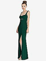Side View Thumbnail - Hunter Green Wide Strap Slash Cutout Empire Dress with Front Slit