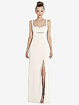 Front View Thumbnail - Ivory Wide Strap Slash Cutout Empire Dress with Front Slit