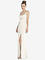 Side View Thumbnail - Ivory Wide Strap Slash Cutout Empire Dress with Front Slit