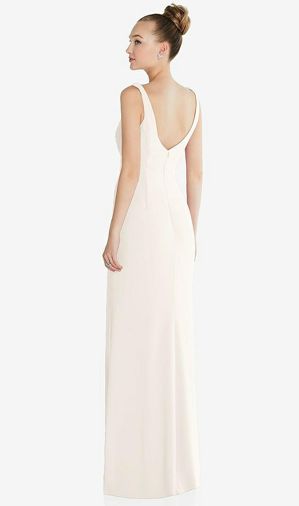 Back View - Ivory Wide Strap Slash Cutout Empire Dress with Front Slit