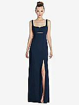 Front View Thumbnail - Midnight Navy Wide Strap Slash Cutout Empire Dress with Front Slit