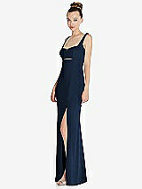 Side View Thumbnail - Midnight Navy Wide Strap Slash Cutout Empire Dress with Front Slit