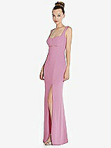 Side View Thumbnail - Powder Pink Wide Strap Slash Cutout Empire Dress with Front Slit