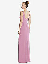 Rear View Thumbnail - Powder Pink Wide Strap Slash Cutout Empire Dress with Front Slit