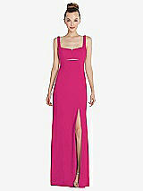 Front View Thumbnail - Think Pink Wide Strap Slash Cutout Empire Dress with Front Slit