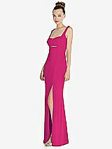 Side View Thumbnail - Think Pink Wide Strap Slash Cutout Empire Dress with Front Slit
