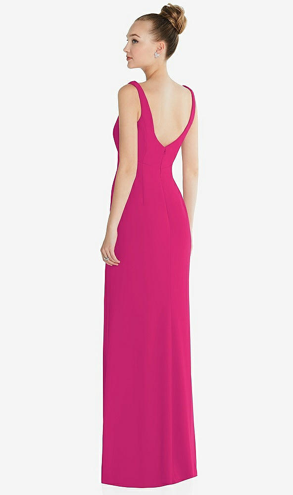 Back View - Think Pink Wide Strap Slash Cutout Empire Dress with Front Slit