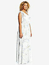 Side View Thumbnail - Bleu Garden Draped One-Shoulder Maxi Dress with Scarf Bow