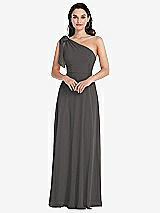 Alt View 1 Thumbnail - Caviar Gray Draped One-Shoulder Maxi Dress with Scarf Bow