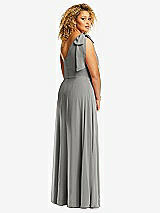 Rear View Thumbnail - Chelsea Gray Draped One-Shoulder Maxi Dress with Scarf Bow